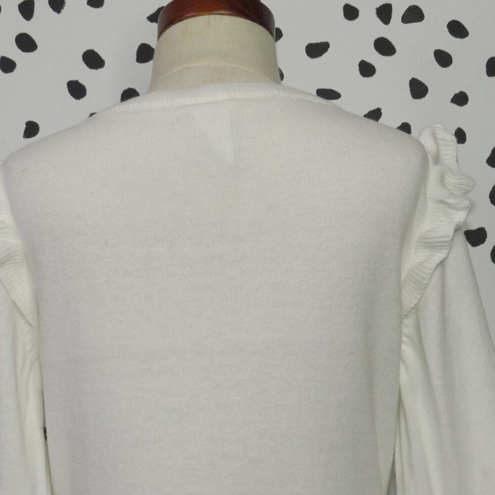 Carter’s White Long Sleeve Ruffle Shoulder Girls Sweater Dress - Picture 4 of 7